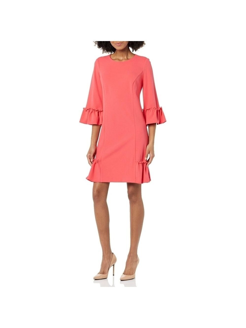 CALVIN Klein shift dress bell sleeve flounce hem coral size 10 NWT